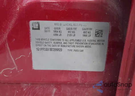 2011 Chevrolet Cruze 1Lt from USA, damaged, VIN 1G1PF5S91B7299829